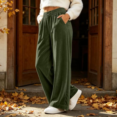 Velvet Pants Women Wide Leg Pleated Pull On Trousers with Pockets Casual - image 2