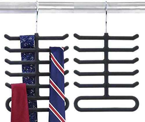 HangerWise 2-Pack Non-Slip Velvet Tie Hanger Organizer Rack | Large Ringed Bottom | Charcoal Grey Brand