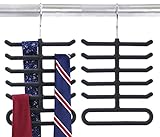 HangerWise 2-Pack Non-Slip Velvet Tie Hanger Organizer Rack | Large Ringed Bottom | Charcoal Grey Br