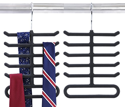 Hangerwise 2-Pack Non-Slip Velvet Tie Hanger Organizer Rack | Large Ringed Bottom | Charcoal Grey Brand #TOP1