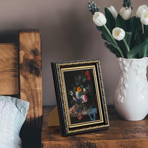 Image of upsimples Vintage 5x7 Picture Frame, Antique Black and Gold Frames, 2 Pack | Gold Picture Frames, Fits 5 x 7 Photos, Elegant Vintage Design, Wall or Tabletop Decor, for Wedding or Family Memorie