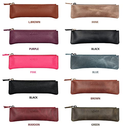 Londo Zippered Genuine Cowhide Leather Pen & Pencil Case — Slim Fountain Pen Holder, Pencil Pouch, Stationery Organizer, Makeup Brush Case, Travel Pouch — Gift for Writers, Students, Teachers, Black by Londo - Image 4
