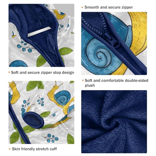 Snail and Leaf Pattern Print Toddler Fleece Jacket Girl Boys Hooded Fleece Jacket Coat Warm Outwear Zip-up 3-10T3