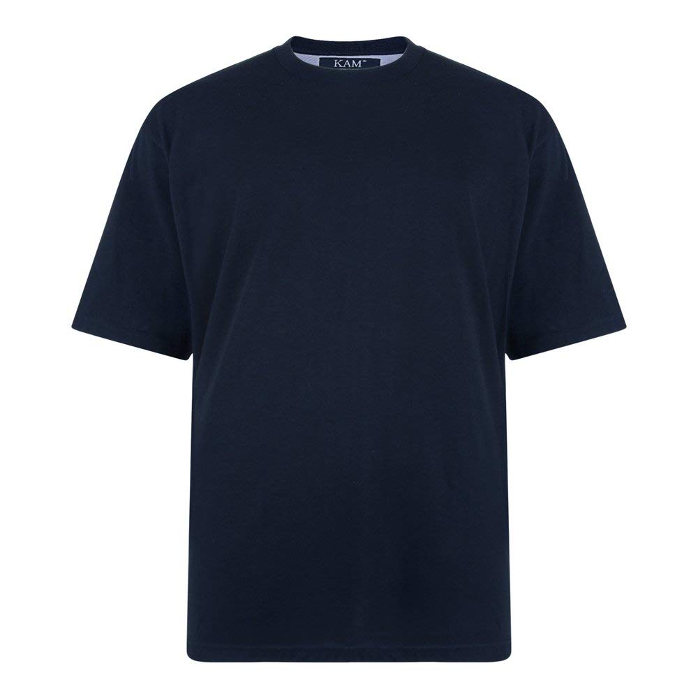KAM Pure Cotton/Cotton Rich Plain Tee Shirt in Navy in 4XL