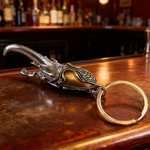 Image of Metal Keychains for Men,Bottle Opener Keychain Beetle Inspired Keychain Stylish Copper Insect Accessory,Key Chains for Car Keys
