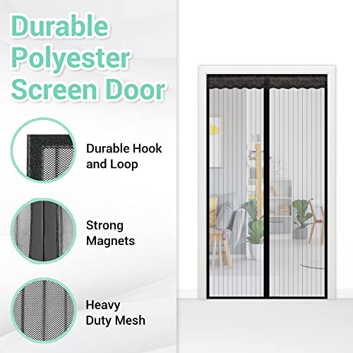 Ngreen Reinforced Magnetic Screen Door - Heavy Duty Mesh Curtain And Full Loop And Frame Hook, No Tools Required (34"X83", Fits Door Up To 32" W X 82" H) #TOP2