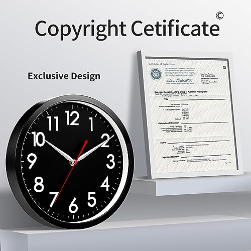 Image of AKCISOT Wall Clock Modern Black Silent Non Ticking Wall Clocks Battery Operated 12 Inch, Small Analog Classic Clock Decorative for Bedroom, Kitchen, Home Office, Bathroom, School, Living Room