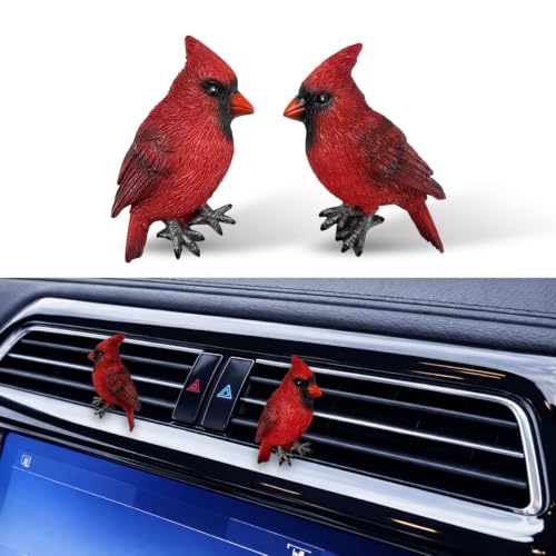 Image of GENANY 3D Resin 2Pcs Northern Cardinal Car Air Freshener Vent Clip, Hand Painted Red Bird Designs, Bird Lover Automotive Freshener, Cute Nature Car Accessories Gift