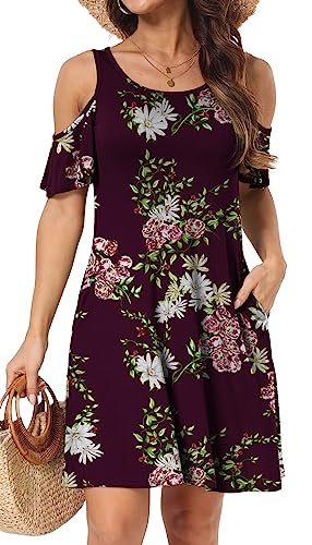 Image of Short /Long Sleeve Women's Cold Shoulder Dress with Pockets Casual Swing T-Shirt Dresses