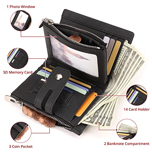 gzcz Mens Wallet with Chain RFID Blocking Genuine Leather Bifold Purse for Men with ID Window and Zip Coin Pocket3