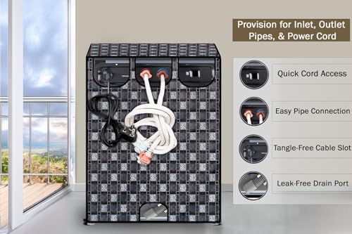 Image of Stylista Washing Machine Cover Compatible for Front Load Bosch WAK20166IN 6.5Kg Traditional Checkered Pattern Grey