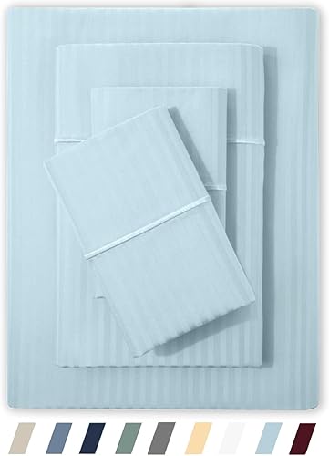 Sábanas de damasco tamaño Queen de Feather & Stitch, 100% algodón suave, transpirable, juego de 4 piezas de 18 pulgadas de profundidad, 500 hilos,