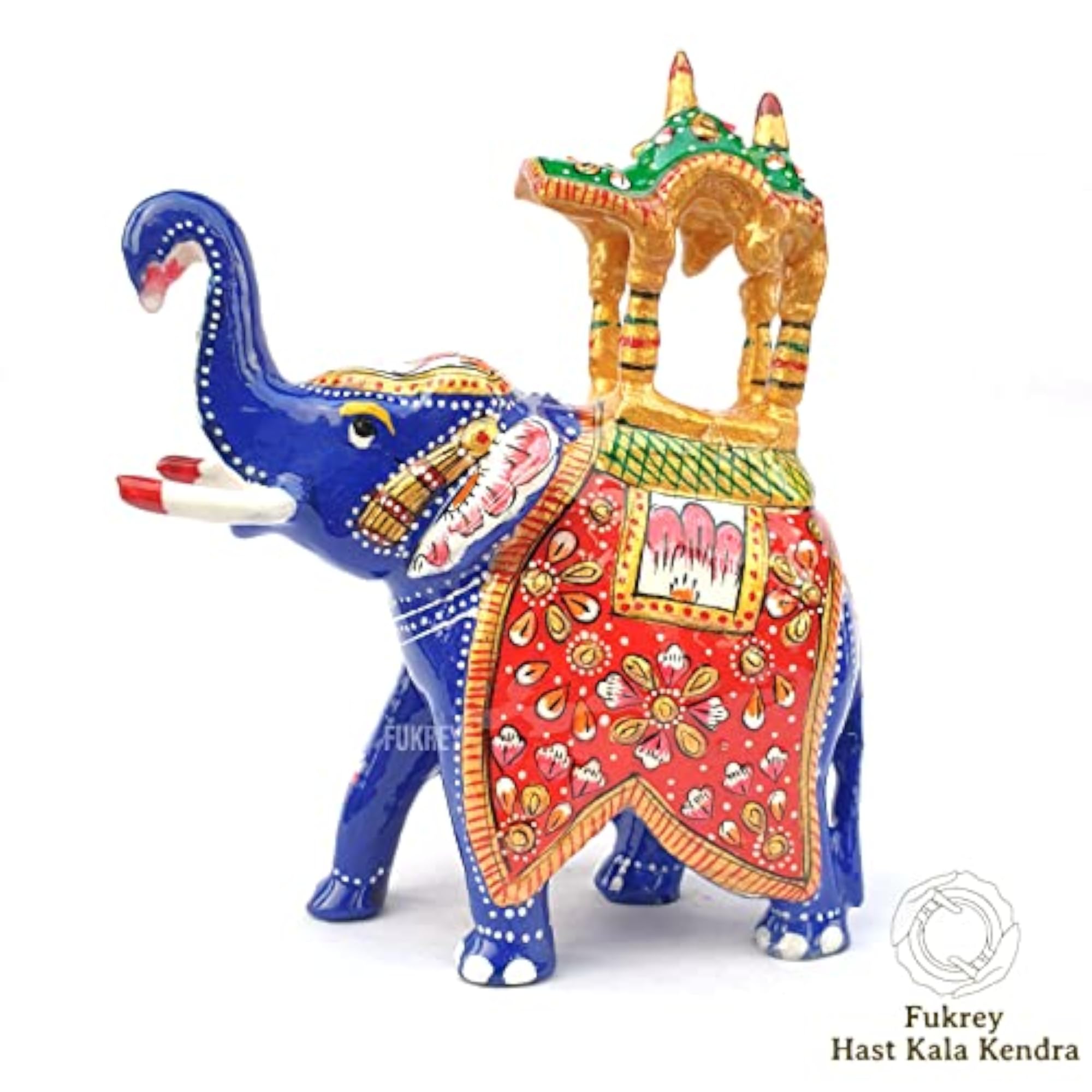 Metal Handpainted Royal Elephant Statue, Good Luck Showpiece