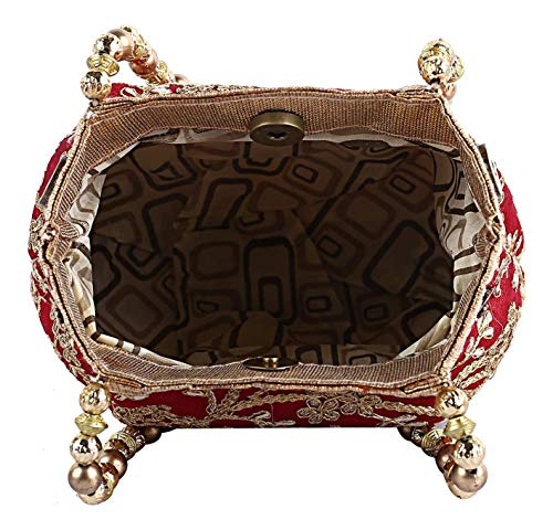 Image of Kuber Industries Polyester Embroidered Woman Potli Bag, Maroon - CTKTC31386