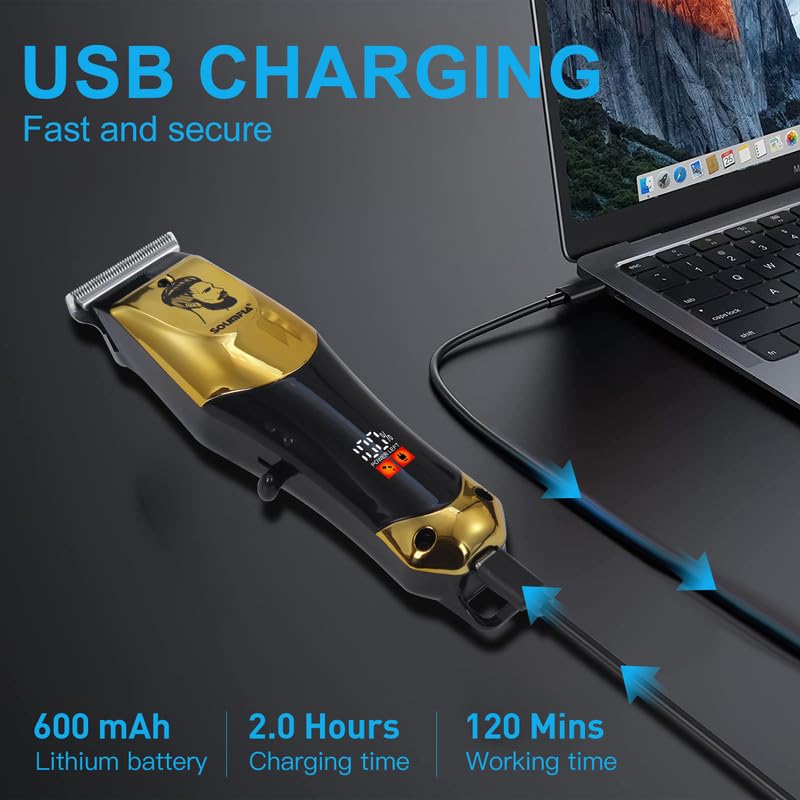 Image of SOLIMPIA HT-679 Digital Display 0mm Professional Cordless Hair Clippers Rechargeable Wireless Hair Grooming Set Beard Trimming Beard Styling Rechargeable Li-ion Battery 600mAh 120 min Runtime, Gold