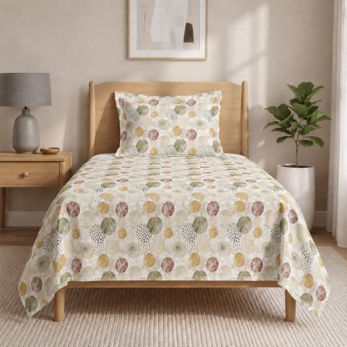 Image of LANE LINEN Symphony | 100% Cotton Sheet Set | Soft & Breathable Fabric | 2 Piece (1 Bedsheet + 1 Pillow Cover) | Single Bed Sheet Set - Geometric Circle Pattern
