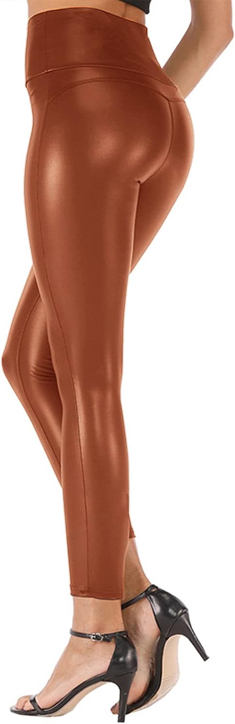 Tulucky Stretchy High Waisted Tights Faux Leather Leggings Pants for Women Regular - Plus Size - Image 4