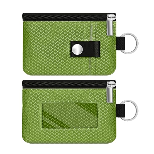 Image of Minimalist RFID Blocking Small Wallet with ID Window,WaterResistant Zip Id Case Wallet with Lanyard Keychain for Cards,Cash,Travel,Women,Men (Olive Green)