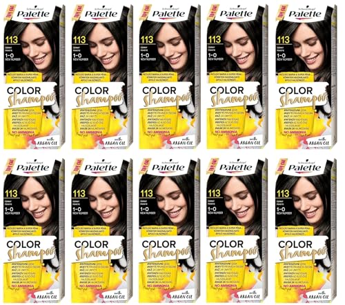 (Pack de 10) Palette Color Shampoo 1-0 (113) Black Hair Color – Full Box – With English Instruction Leaflet