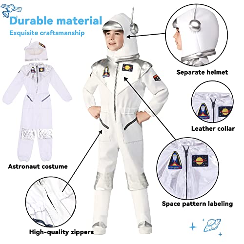Kids Astronaut Costume - Realistic Astronaut Jumpsuit With Detachable Helmet, Space Suit For Halloween Cosplay (Kids-M (5-6Yr), White) #TOP1