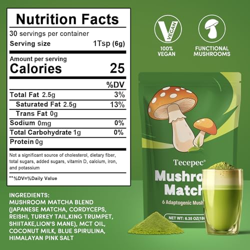 Polvo de Matcha con 6 Hongos Adaptógenos 30 porciones miniatura 2