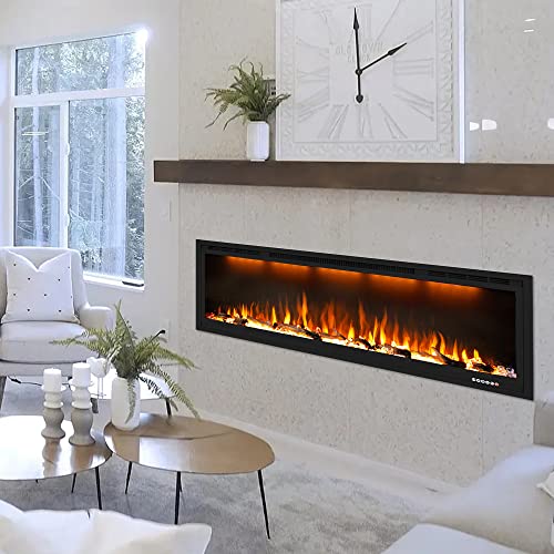 Dreamflame 84 Inch Electric Fireplace, Recessed Wall Mounted Fireplace Heater For Living Room, Linear In-Wall Fireplace, Multicolor Flame, Overheating Protection, Black (84") #TOP5