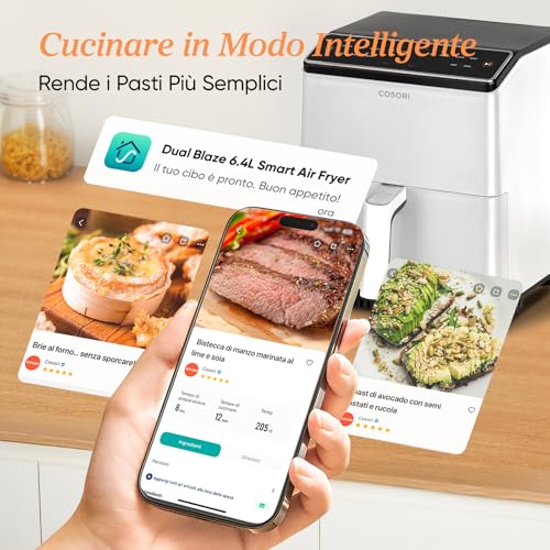 Cosori Friggitrice ad Aria Dual Blaze 6,4 Litri, Wifi, 11 Funzioni, Bianco - Immagine 4