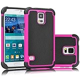 Galaxy S5 Case, Tekcoo(TM) [Tmajor Series] [Hot Pink/Black] Shock Absorbing Hybrid Rubber Plastic Impact Defender Rugged Slim Hard Case Cover Shell For Samsung Galaxy S5 S V I9600 GS5 All Carriers