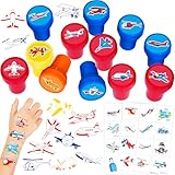 36PCS Airplane Party Favors - 24PCS Pre-Cut Temporary Tattoos & 12PCS Stamps - Ideal Aircraft Themed Birthday Card Decorations Supplies Goodie Bag Baby Shower Kids Gifts Classroom Rewards Prizes