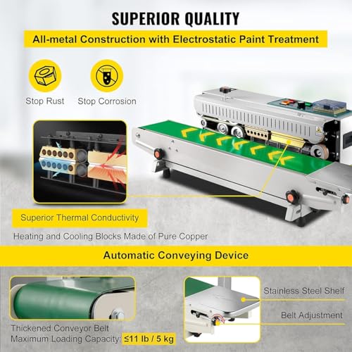 Sigillante automatico continuo a nastro con controllo digitale della temperatura per sacchetti e pellicole in PVC, ideale per imballaggi commerciali e di fabbrica