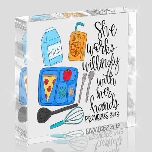 Lunch Lady Gifts, Christian Cafeteria Decorations for School, Appreciation Gift for Women Men, Birthday Retirement Thank You Gift for School Cafeteria Workers Acrylic Desk Decor 4x4 Inch
