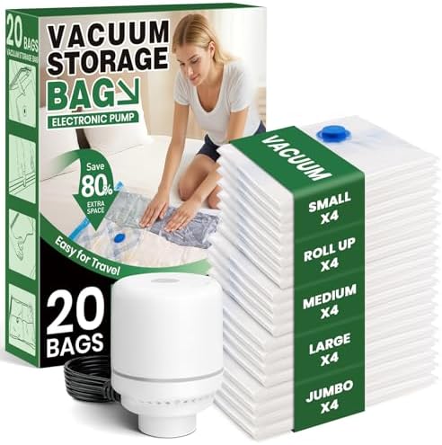Vacuum Storage Bags,20Pack Vacuum Seal Bags with Electric Air Pum...