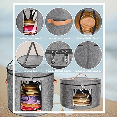 2 Pack Hat Box For Women & Men -Caphont Large Storage Boxes Foldable Felt Round Travel Hat Organizer Large Size (19" D X 17" H) & Small Size (17" D X 10" H) With Dustproof Lid For Various Types Of Hats #TOP1