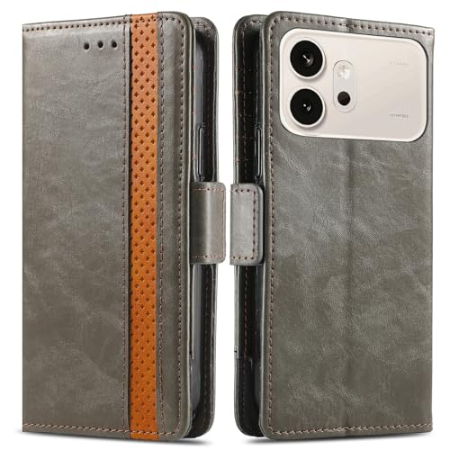 Coque Honor 600 en cuir gris avec support pliable et étui antichoc
