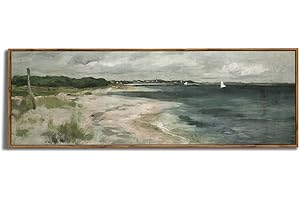 Cottagecore Long Canvas Wall Art for Bedroom: Horizontal Beachy, Coastal Abstract Master Guest Room Decor