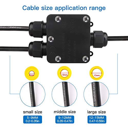 2 Pcs Waterproof Junction Box 3 Way, Ip68 External Waterproof Electrical Junction Box Black Waterproof Junction Box Outdoor Cable Connector, For Diameter 5Mm -15Mm Wire Gland External (Small) #TOP3
