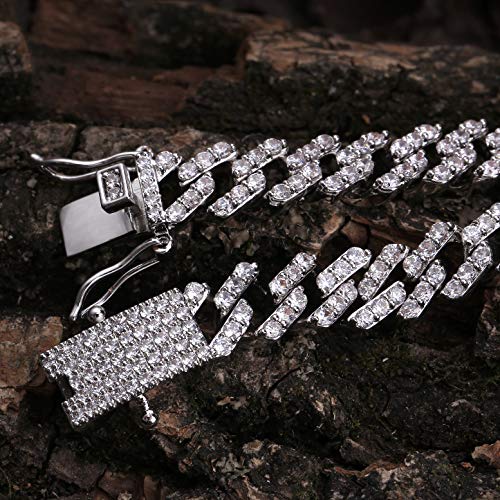 Topgrillz 10Mm Iced Out Lab Diamond Prong Long Buckle Miami Cuban Link Bracelet For Men Hip Hop (White Gold, 7) #TOP20