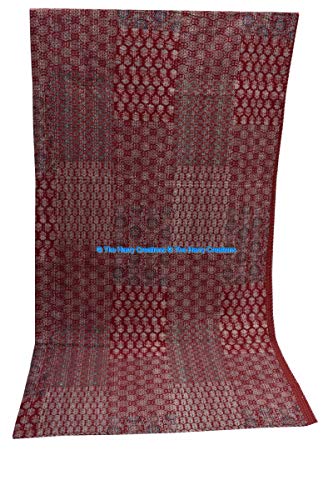 100% Cotton Indian Color Design Traditional Showpiece Indian Bells Wall Decorative Housewarming Ethnic Hanging Windchime Wall Lordganesha Handcrafted Décor Quilt (Red Patch Print, King 90" X 108") #TOP5