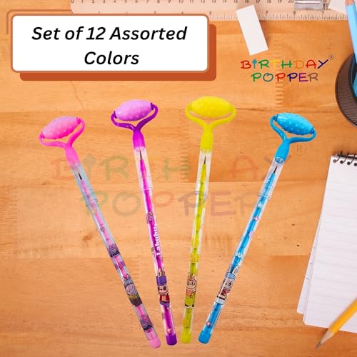 Image of Birthday Popper Facial Massager Roller Top Push Pencils As Birthday Return Gifts For Kids-Set Of 12,Fun Writing Dual-Purpose Stationery,Ink Color-Black