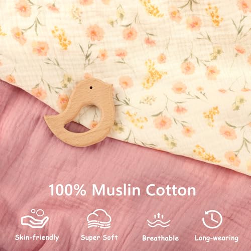 Hooyax Muslin New Nursing Pillow Covers 2 Pack, Soft and Breathable Nursing Covers for New-Designed Breastfeeding Pillows, Adorable Infant Feeding Pillow Slipcover for Baby Boy and Girls (Pink Flower)