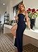 LAGSHIAN Women's Elegant Tube High Split Maxi Dress Strapless Bodycon Ruched Long Formal Evening Dress Navy