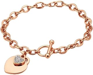 TheZoha Heart-Themed Chain Bracelet for Women Rose Gold Stainless Steel Anti-Tarnish Jewellery Elegant Minimal Heart Desig... Price In India