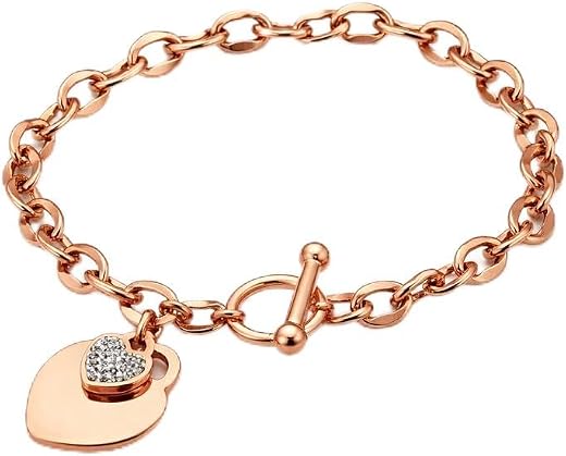 TheZoha Heart-Themed Chain Bracelet for Women Rose Gold Stainless Steel Anti-Tarnish Jewellery Elegant Minimal Heart Desig...