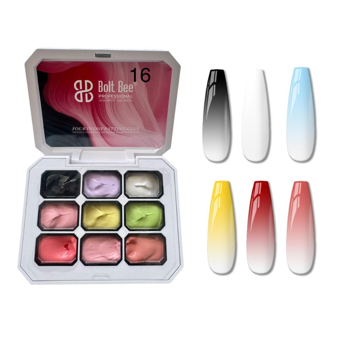 Bolt Bee Sponge Pat Paint Nail Gel Set, 9 Colors UV LED Curing Ombre Gradient Gel, Blooming Aura Floral Drawing Nail Art, No Wipe Formula. (7)