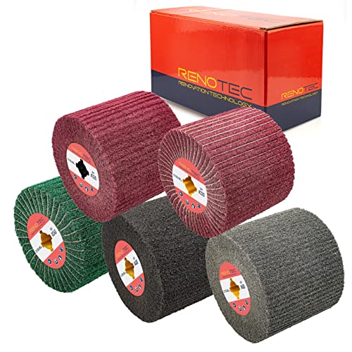 RENOTEC Non-Woven Wire Drawing Flap Wheel, 120x100mm, for Stainless Steel Satin Finishing and Metal Surface Treatment, Conditioning Drum Buffin for Burnishing Polishing Machine (240-600 Grit Set) by RENOTEC - Image 2