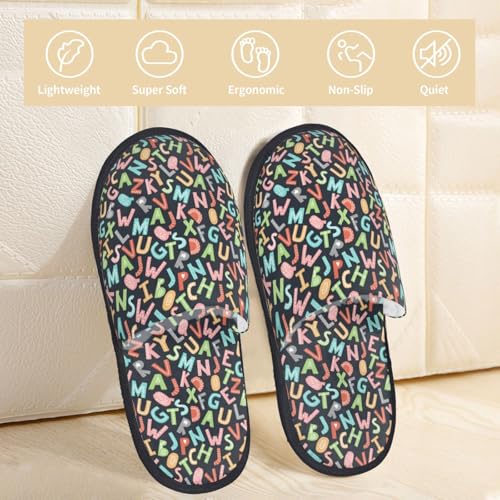 Alphabet Print Women'S Fuzzy Slip On Indoor Outdoor Winter House Slippers3