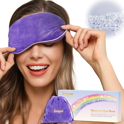 BeHoomi Heated Eye Mask Weighted Sleep Mask Warm Compress for Eyes Cooling Eye Mask for Sleeping Reusable Eye Masks for Home Office Hot and Cold for Eye Relaxation Gifts for Women (Purple)