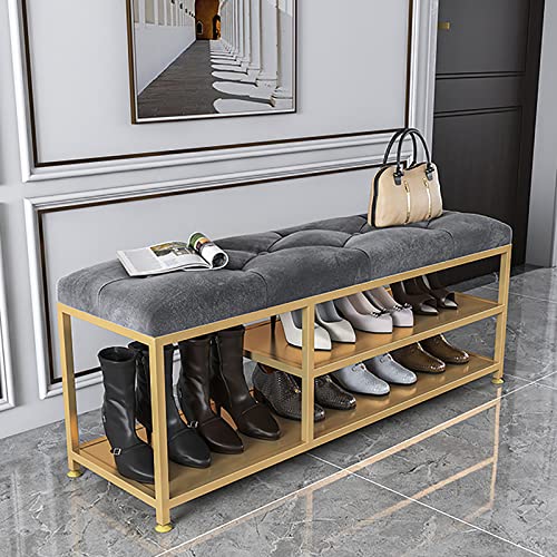 Banc à chaussures entrée design métal et étagère à bottes moderne