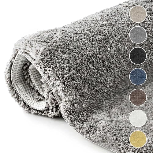 etérea Badematte Badteppich 60x100cm Silber Badezimmerteppich - WC Teppich - Flauschig, Rutschfest,...