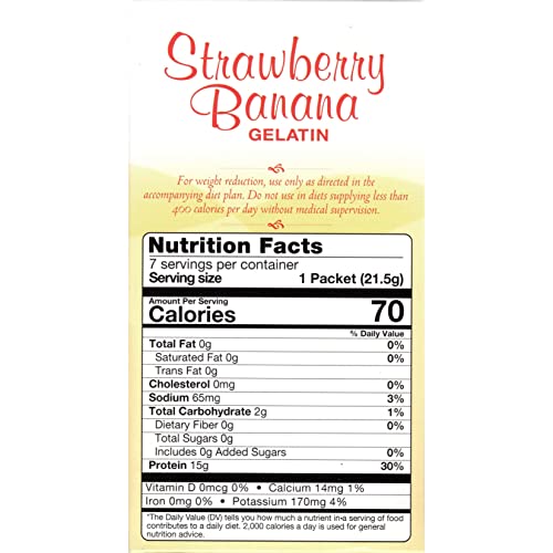 Healthsmart High Protein Strawberry Banana Gelatin, 15G Protein, Low Calorie, Sugar Free, Fat Free, Aspartame Free, Keto Friendly, No Gluten Ingredients, Ideal Protein Compatible, 7 Servings/Box #TOP2